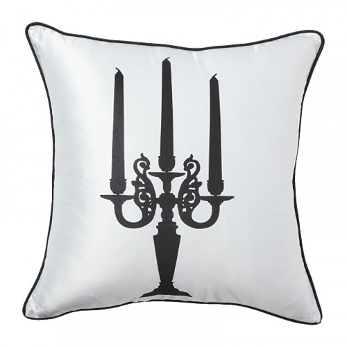 подушка с рисунком в виде чёрного канделябра chandelier белая в Петрозаводске